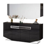 Dining Cabinet; (180x40x80)cm + Wall Mirror; (180x2.5x70)cm, Glossy Black