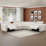 Fabric Recliner Corner Sofa With Console, Beige