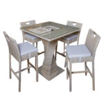 Garden Furniture Set: Outdoor Bar Table-Glass Top; (90x90x110)cm + 4 Bar Chairs With Cushion