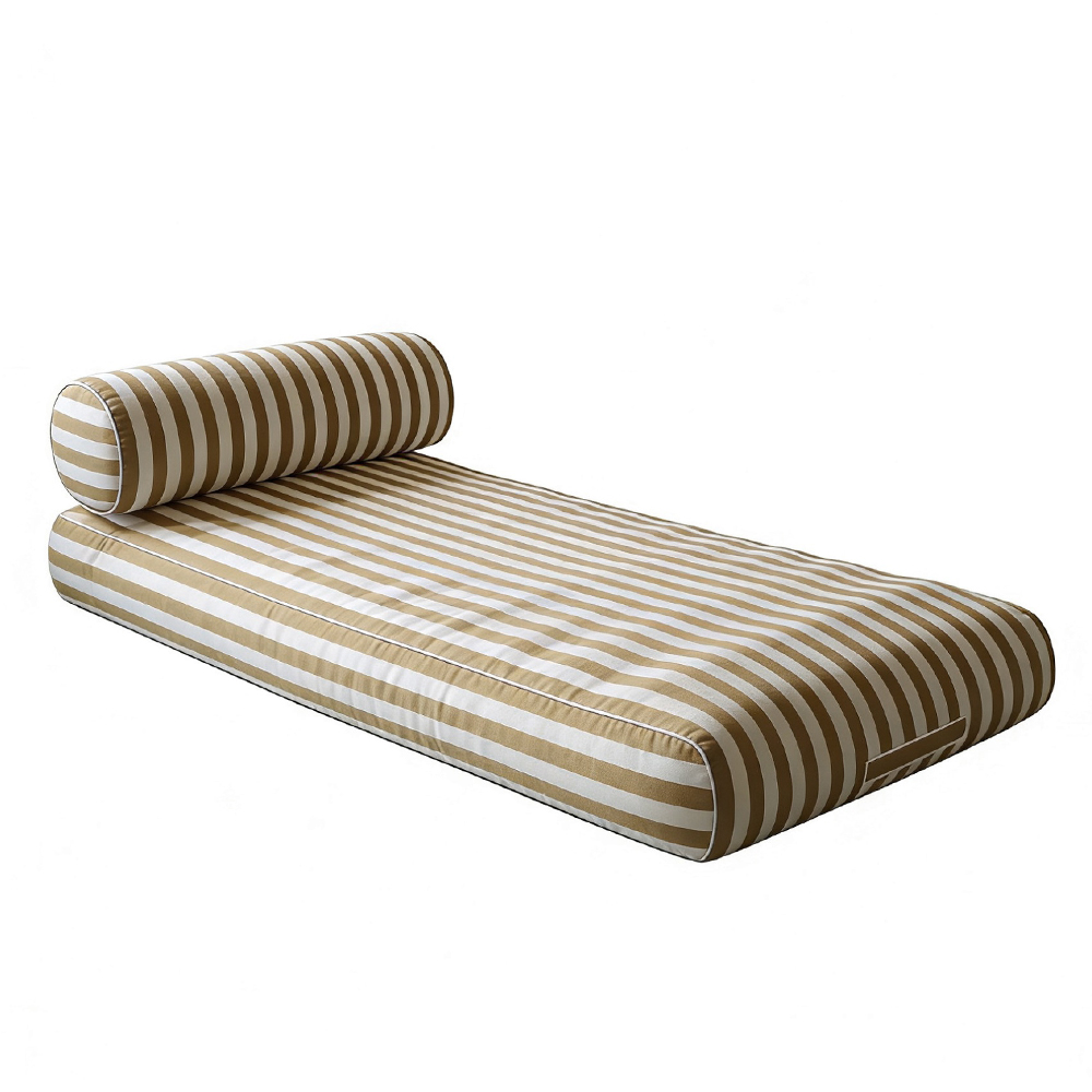 Outdoor Bed With Pillow; (188x90x22)cm, White/Beige Stripes