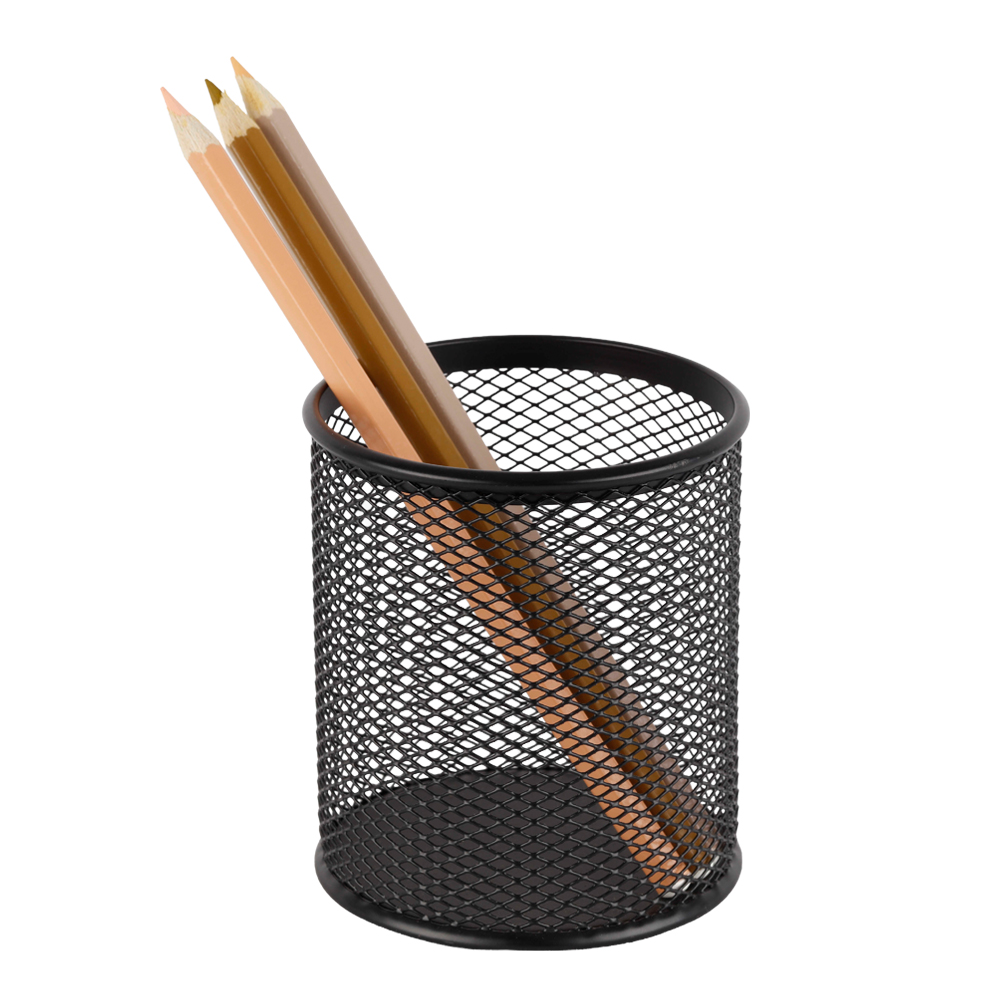 Round Mesh Pencil Cup; (8.1x9.4)cm, Black