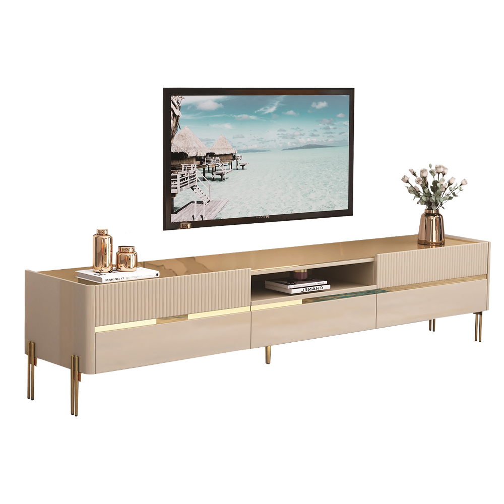 TV Cabinet; (200x40x45)cm, Glossy Grey/Gold