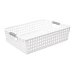 White Plastic Storage Basket with Handles; (35x26x8.5)cm